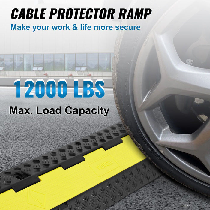 5 PCs Rubber Cable Protector Ramp, 2 Channel, 12000 lbs/axle Capacity Heavy Duty Hose Wire Cover Ramp Driveway, Traffic Speed Bump with Flip-Open Top Cover & 50 ft Warning Tape, for Indoor&Outdo