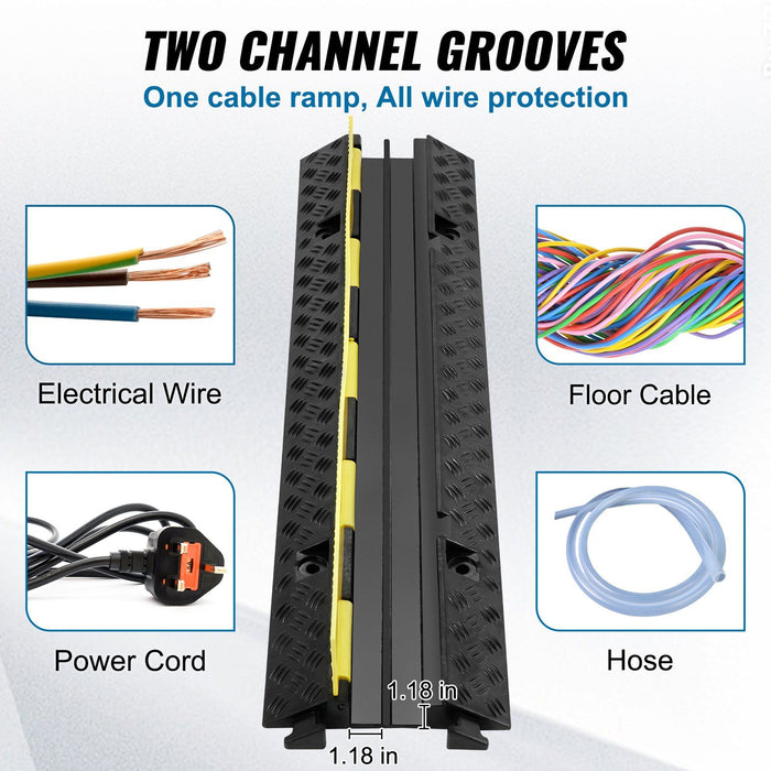 5 PCs Rubber Cable Protector Ramp, 2 Channel, 12000 lbs/axle Capacity Heavy Duty Hose Wire Cover Ramp Driveway, Traffic Speed Bump with Flip-Open Top Cover & 50 ft Warning Tape, for Indoor&Outdo