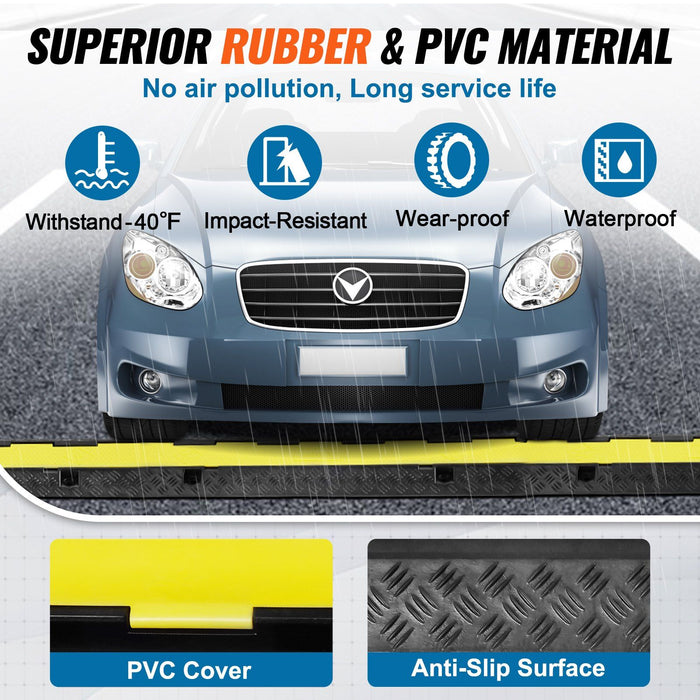 5 PCs Rubber Cable Protector Ramp, 2 Channel, 12000 lbs/axle Capacity Heavy Duty Hose Wire Cover Ramp Driveway, Traffic Speed Bump with Flip-Open Top Cover & 50 ft Warning Tape, for Indoor&Outdo