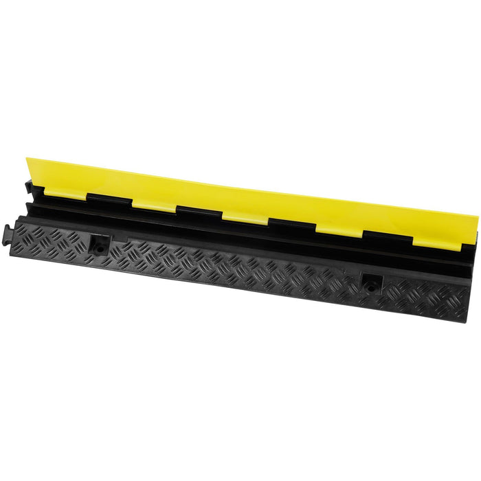 5 PCs Rubber Cable Protector Ramp, 2 Channel, 12000 lbs/axle Capacity Heavy Duty Hose Wire Cover Ramp Driveway, Traffic Speed Bump with Flip-Open Top Cover & 50 ft Warning Tape, for Indoor&Outdo