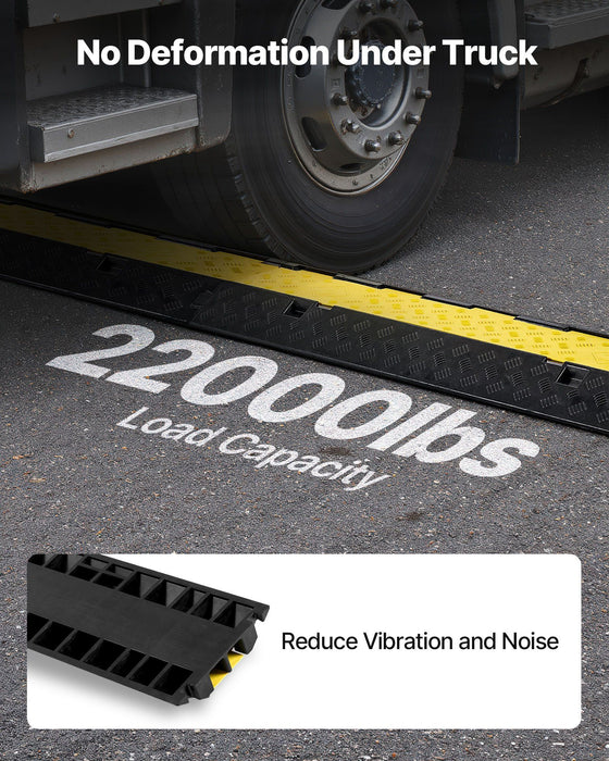 Cable Protector Ramp, 9,979 kg/axle Capacity, 2 Channel Heavy Duty Rubber Cord Hose Wire Cover, 55 x 50 mm Channel, Traffic Speed Bump with Flip-Open Top Cover, for Indoor Outdoor Use, 1 Pack