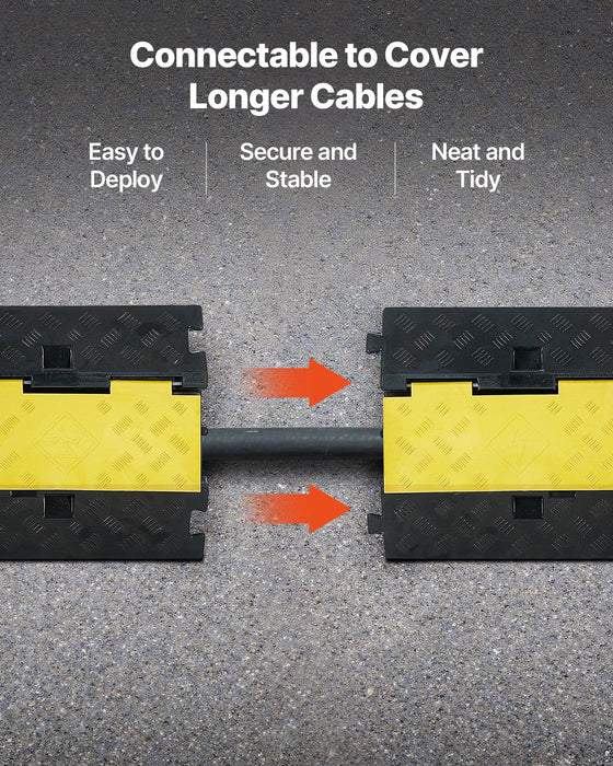 Cable Protector Ramp, 9,979 kg/axle Capacity, 2 Channel Heavy Duty Rubber Cord Hose Wire Cover, 55 x 50 mm Channel, Traffic Speed Bump with Flip-Open Top Cover, for Indoor Outdoor Use, 1 Pack