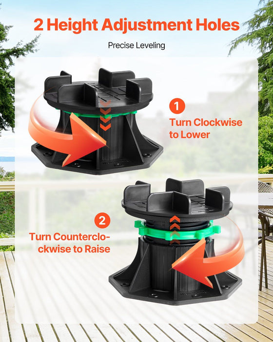 Deck Blocks 8 PCS, 2200 lbs / 997.90 kg Load Capacity Deck Support Plastic Pedestal Paver, Raising 3.54 - 4.65 inch / 90 - 118 mm, Height Adjustable Shed Foundation Base for Wood Concrete Metal
