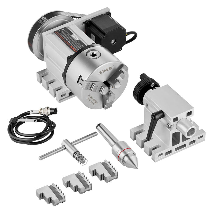 VEVOR Dividing Head, K11-100mm 3-Jaw Chuck, CNC Router Milling Machine Rotational Axis 4th Axis A Axis Indexing Head, 65 mm Center Height MT2 Tailstock 6:1 Gear Ratio, Universal for Engraving