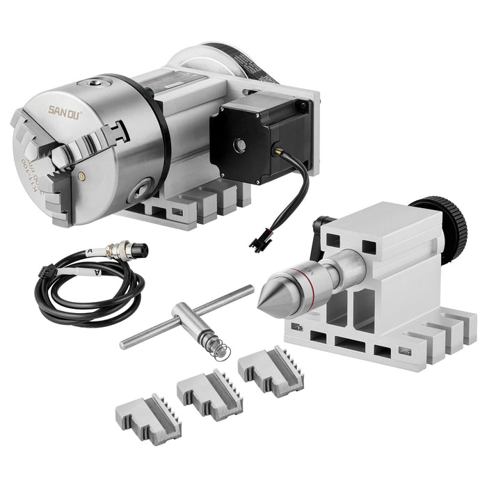 VEVOR Dividing Head, K11-100mm 3-Jaw Chuck, CNC Router Milling Machine Rotational Axis 4th Axis A Axis Indexing Head, 65 mm Center Height MT2 Tailstock 6:1 Gear Ratio, Universal for Engraving