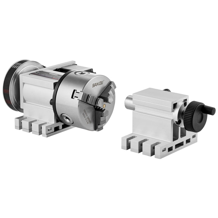 VEVOR Dividing Head, K11-100mm 3-Jaw Chuck, CNC Router Milling Machine Rotational Axis 4th Axis A Axis Indexing Head, 65 mm Center Height MT2 Tailstock 6:1 Gear Ratio, Universal for Engraving