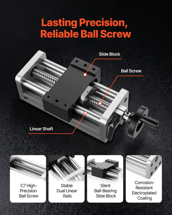 Linear Stage Actuator, 100 mm Effective Stroke, Ball Screw CNC Linear Motion Guide Rail, Double Optical Axis, C7 High-Precision, Bearing Slide Block, Manual Handwheel, for CNC Router X Y Z Axis
