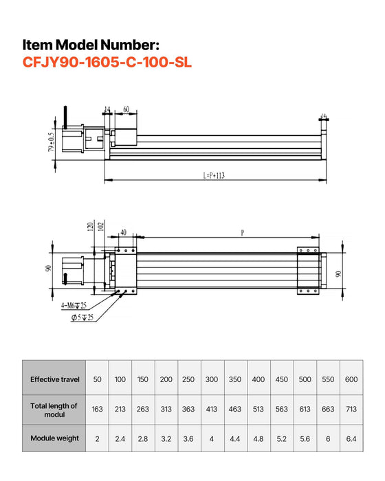 Linear Stage Actuator, 100 mm Effective Stroke, Ball Screw CNC Linear Motion Guide Rail, Double Optical Axis, C7 High-Precision, Bearing Slide Block, Manual Handwheel, for CNC Router X Y Z Axis