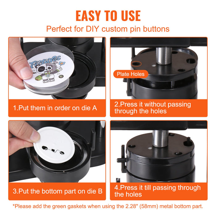 VEVOR Button Maker Machine, 1/1.25/2.28 inch(25/32/58mm) 3-in-1 Pin Maker, Installation-Free Badge Punch Press Kit, Button Making Supplies with 300pcs Button Parts, Circle Cutter, Magic Book