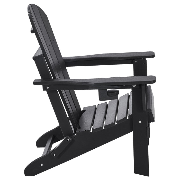 VEVOR Adirondack Chair Plastic, Set of 2 All-Weather Portable Folding Fire Pit Chair, Outdoor Adirondack Patio Chair with Cup Holder, with Relaxing Arm Rest Ergonomic, for Garden, Backyard - Black