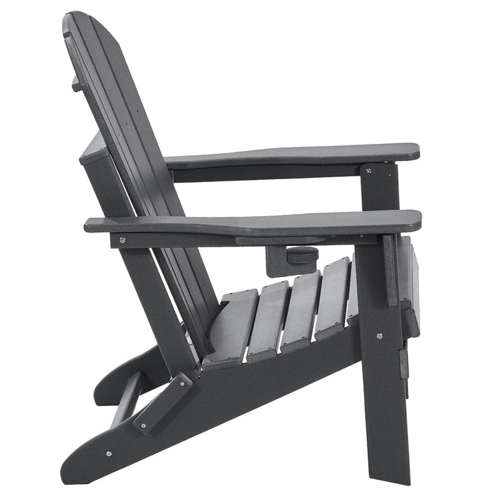 VEVOR Adirondack Chair Plastic, Set of 2 All-Weather Portable Folding Fire Pit Chair, Outdoor Adirondack Patio Chair with Cup Holder, with Relaxing Arm Rest Ergonomic, for Garden, Backyard - Gray