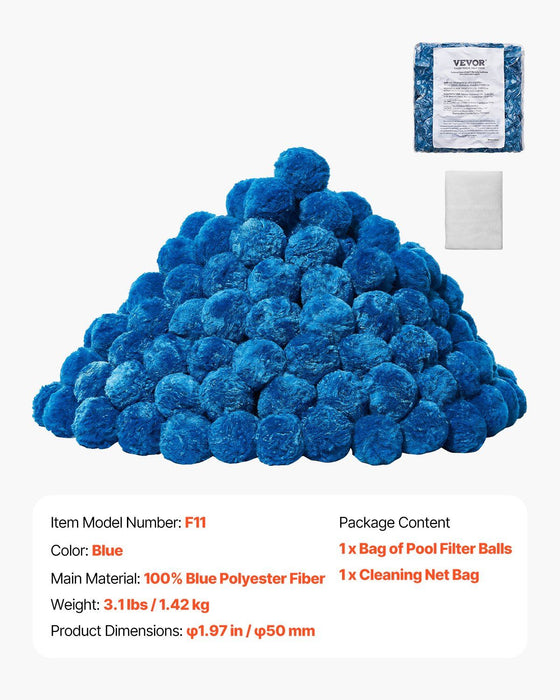 Pool Filter Balls for Sand Filter, 1.42 kg, Filter Balls Replace Pool Filter Sand, Reusable Blue Polyester Fiber Filter Media with Wash Bag, for Swimming Pool Aquarium Tank Above Ground Pool