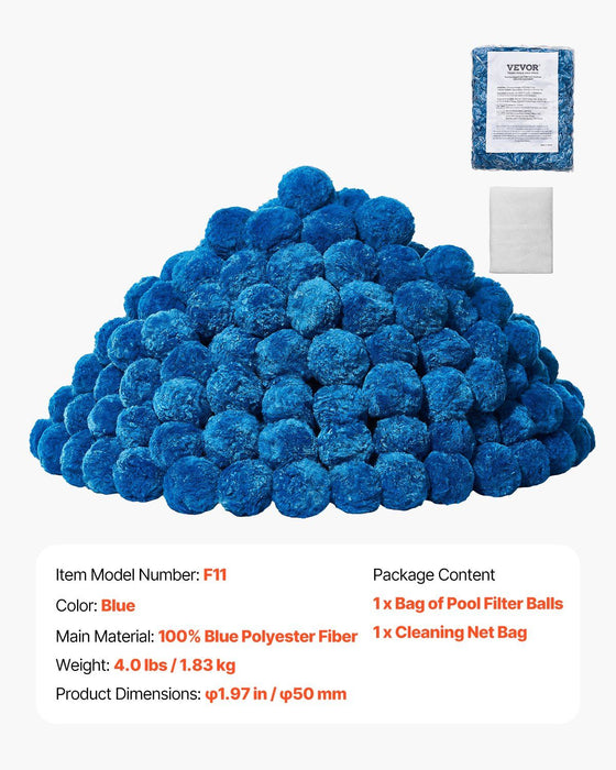 Pool Filter Balls for Sand Filter, 1.83 kg, Filter Balls Replace Pool Filter Sand, Reusable Blue Polyester Fiber Filter Media with Wash Bag, for Swimming Pool Aquarium Tank Above Ground Pool
