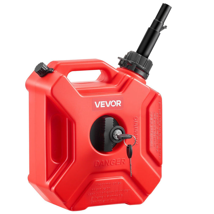 Fuel Container, 5 L, Gas Can with Spout and Lockable Bracket, 15 L/min Max Flow Rate, Secure & Leak-proof, Portable Flat Fluid Container for Most Cars Motorcycle ATV UTV, Red