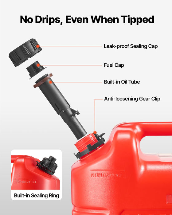 VEVOR Fuel Container, 19 L, Gas Tank with Spout & Clear Scale, 15 L/min Max Flow Rate, Secure & Leak-proof, Portable Flat Fluid Container for Most Cars Motorcycle ATV UTV, Red, 1 Pack