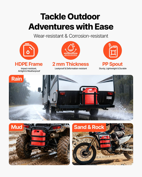 VEVOR Fuel Container, 19 L, Gas Tank with Spout & Clear Scale, 15 L/min Max Flow Rate, Secure & Leak-proof, Portable Flat Fluid Container for Most Cars Motorcycle ATV UTV, Red, 1 Pack