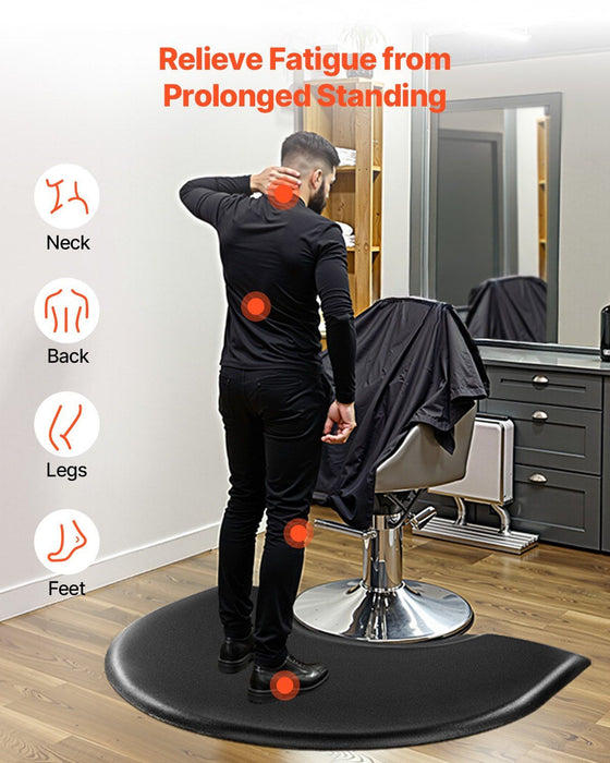 Salon Mat for Hair Stylist, 1220 x 930 mm Semi-circle Salon Chair Mat, 25mm Thickened Anti Fatigue Barber Shop Floor Mat with Round Cut Out, Easy-to-Clean PVC Surface & Anti-Trip Beveled Edges