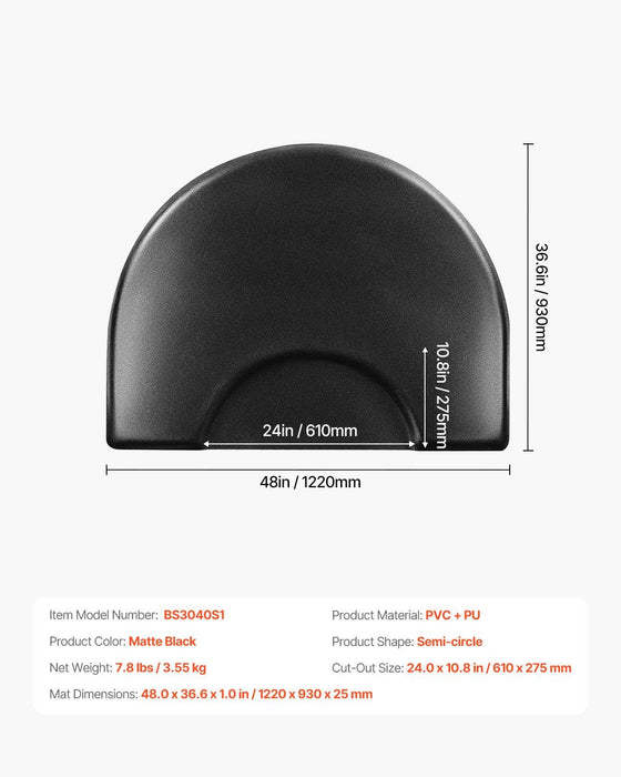 Salon Mat for Hair Stylist, 1220 x 930 mm Semi-circle Salon Chair Mat, 25mm Thickened Anti Fatigue Barber Shop Floor Mat with Round Cut Out, Easy-to-Clean PVC Surface & Anti-Trip Beveled Edges