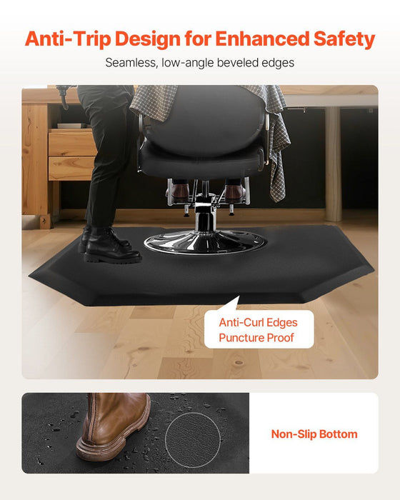 Salon Mat for Hair Stylist, 1225 x 1505 mm Hexagon Salon Chair Mat Anti Fatigue, 13mm Thickened Barber Shop Floor Mat with Round Cut Out, Easy-to-Clean PVC Surface & Anti-Trip Beveled Edges