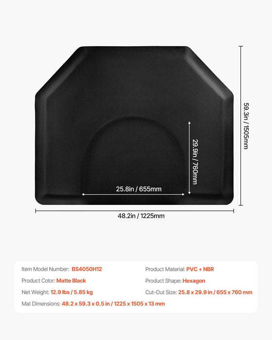 Salon Mat for Hair Stylist, 1225 x 1505 mm Hexagon Salon Chair Mat Anti Fatigue, 13mm Thickened Barber Shop Floor Mat with Round Cut Out, Easy-to-Clean PVC Surface & Anti-Trip Beveled Edges