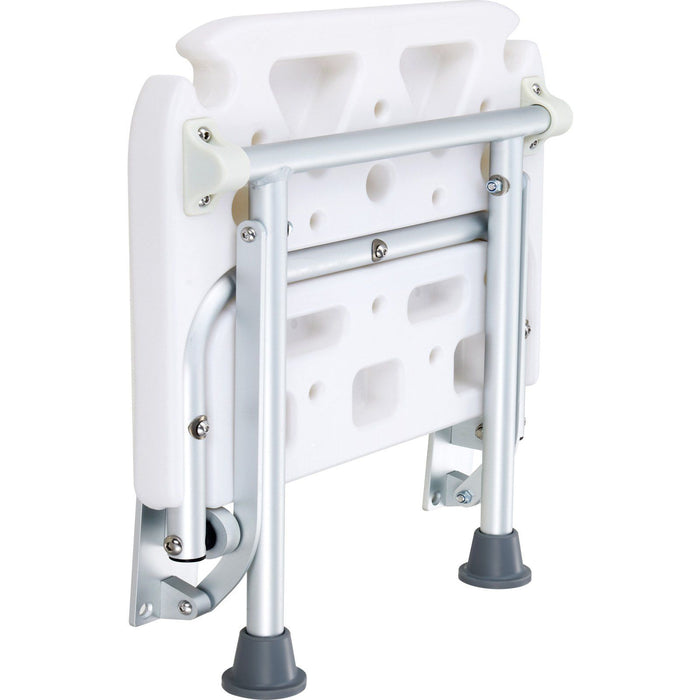 Folding PE Shower Seat, 15.7'' x 14.8'' Unfolded, Wall Mounted Fold Up Shower Bench with 500 lbs Load Capacity, Space Saving Fold Down Shower Chair for Seniors Pregnant Women Children Adults