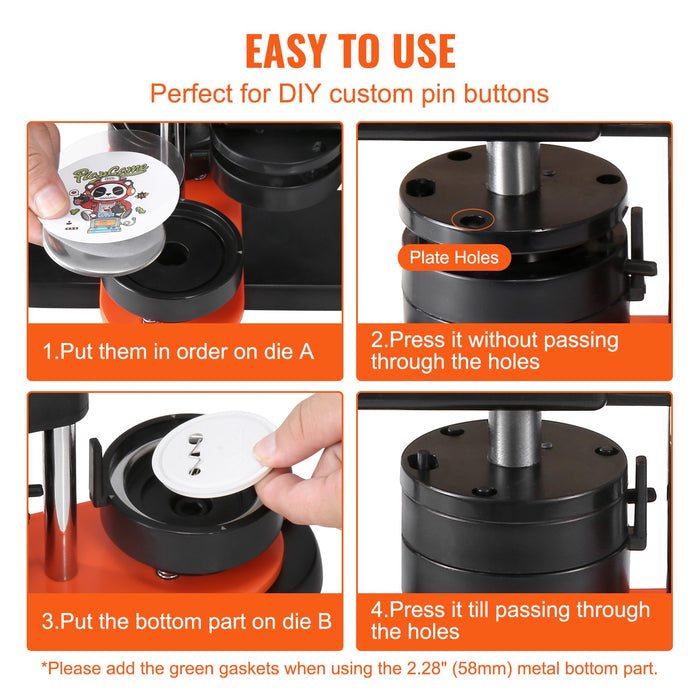 VEVOR Button Maker Machine, 2.28 inch/58mm Pin Maker, Installation-Free Badge Punch Press Kit, Children DIY Gifts Button Making Supplies with 100pcs Button Parts, Circle Cutter, Magic Book