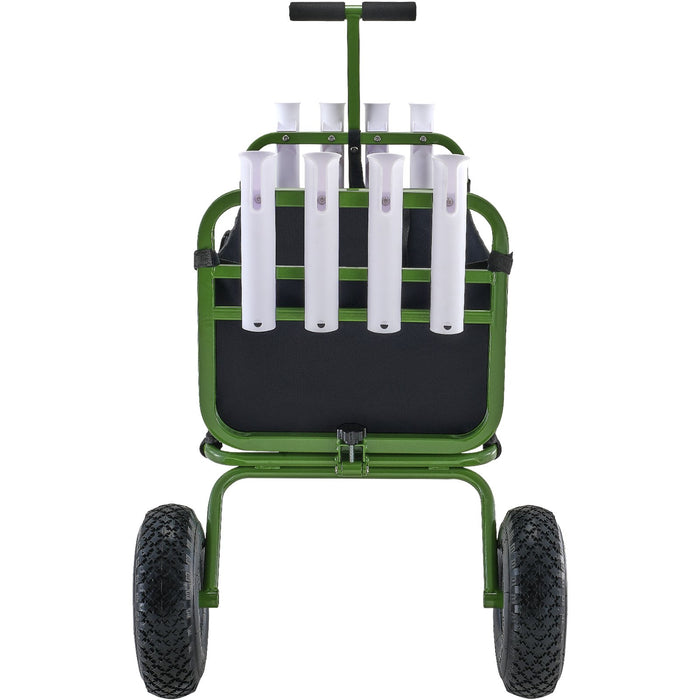 VEVOR Beach Fishing Cart, 136kg Load Capacity, Foldable Fish and Marine Cart with Four 280mm Big Wheels Rubber Balloon Tires, Heavy-Duty Steel Pier Wagon Trolley with 8 Rod Holders for Picnic