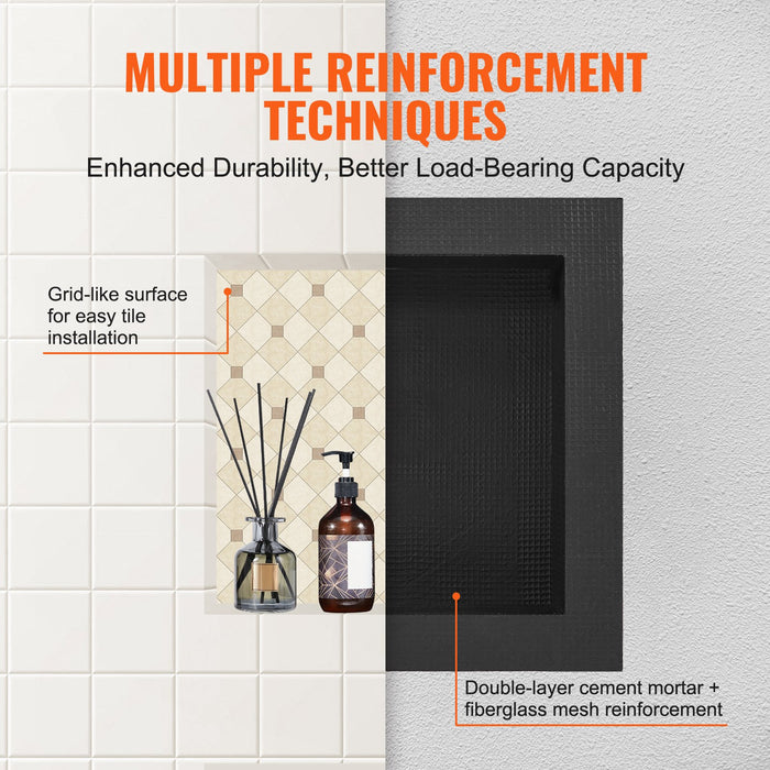 VEVOR Shower Niche Ready for Tile 40.64 x 40.64 cm, Single Shelf Organizer, Square Corners Wall-inserted Niche Recessed, Sealed Protection Modern Soap Storage Niche for Shower Bathroom, Black