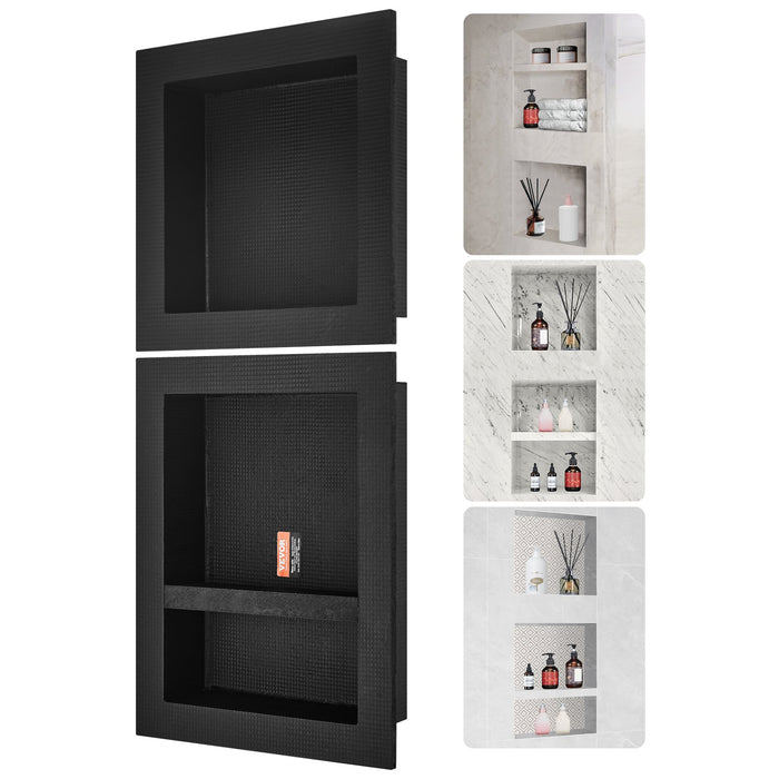 VEVOR Shower Niche Ready for Tile 40.64x40.64cm & 40.64x50.8cm, Triple Shelf, Square Corners Wall-inserted Niche Recessed, Sealed Protection Modern Soap Storage Niche for Shower Bathroom, Black