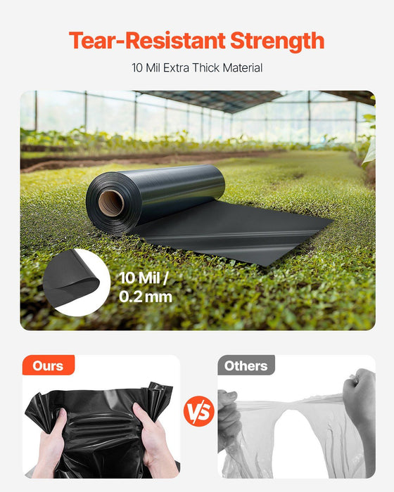 10 Mil Plastic Sheeting Heavy Duty 10' x 100', Thick Plastic Sheeting Roll, Plastic Drop Cloth Painters Tarp, Polyethylene Covering for Crawl Space Vapor Barrier, Multi-Purpose, Black