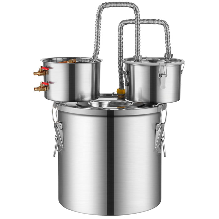 VEVOR Alcohol Still, 5 Gal / 19 L Stainless Steel Water Alcohol Distiller with Copper Coil for Fast Cooling, Dual Condenser Distiller Kit with Secondary Distillation, for Wine Whisky Brandy, Silver
