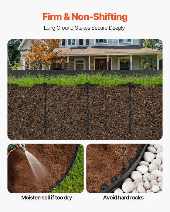 VEVOR Landscape Edging, 3000 x 4 cm Plastic Garden Border Edging with 120 Spikes, No Dig, Flexible Lawn Edgings Roll, UV-Resistant Mini Fence Borders Pathway Edgings for Flower Beds Yard Paver