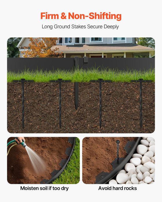 VEVOR Landscape Edging, 2000 x 10 cm Plastic Garden Border Edging with 30 Spikes & 2 Ground Stakes, No Dig, Flexible Lawn Edgings Roll, UV-Resistant Mini Fence Borders for Flower Beds Yard Paver