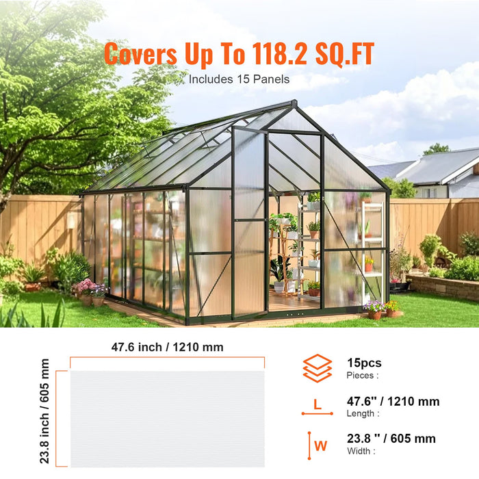 VEVOR 15 Pack Polycarbonate Greenhouse Panels, 2' X 4' X 0.24'' Roof Panels Sheets, Waterproof UV Protected Corrugated Plastic Roofing, Impact Resistance Clear Roofing Sheets for Greenhouse/Garden
