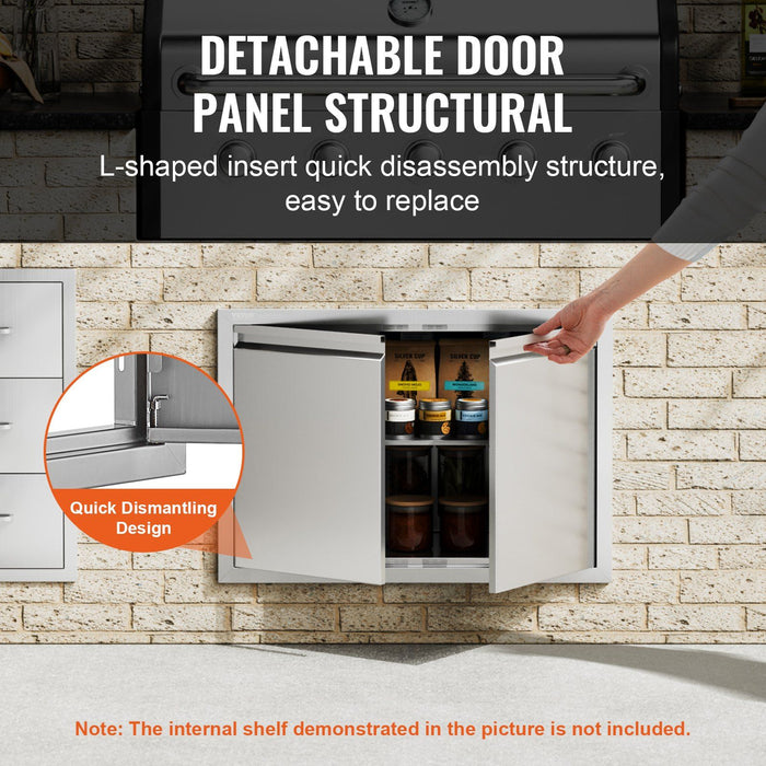 BBQ Access Door, 762x532 mm Double Outdoor Kitchen Door, Stainless Steel Flush Mount Door, Wall Vertical Door with Recessed Handles , for BBQ Island, Grilling Station, Outside Cabinet