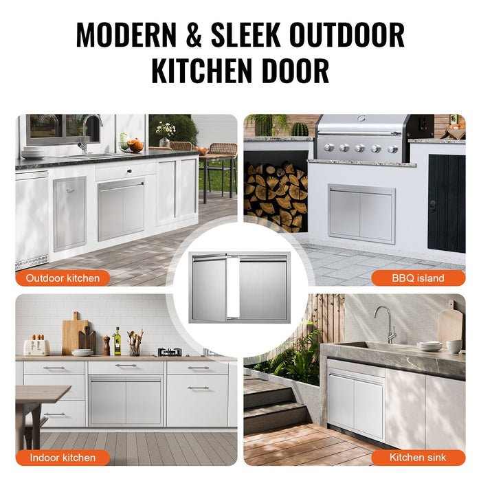 BBQ Access Door, 762x532 mm Double Outdoor Kitchen Door, Stainless Steel Flush Mount Door, Wall Vertical Door with Recessed Handles , for BBQ Island, Grilling Station, Outside Cabinet