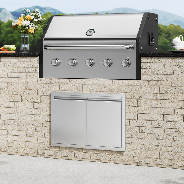 BBQ Access Door, 762x532 mm Double Outdoor Kitchen Door, Stainless Steel Flush Mount Door, Wall Vertical Door with Recessed Handles , for BBQ Island, Grilling Station, Outside Cabinet
