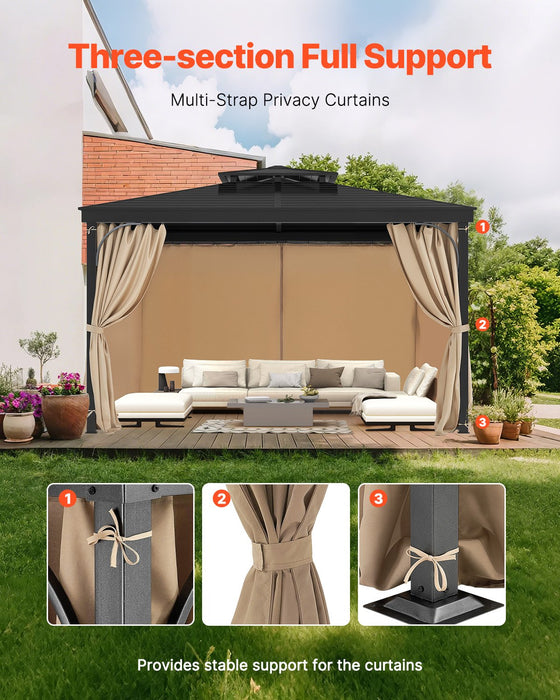VEVOR Gazebo Curtains Outdoor, Fit Most 10' x 10' x 6.7' Gazebos, 4-Panel Sidewall Gazebo Privacy Curtains with Zippers, Outdoor Curtain Replacement for Patio Canopy, Only Curtain, Khaki
