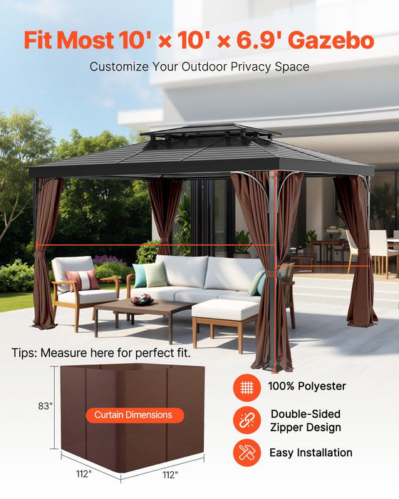 Gazebo Curtains Outdoor, Fit Most 2840 x 2840 x 2110 mm Gazebos, 4-Panel Sidewall Gazebo Privacy Curtains with Zippers, Outdoor Curtain Replacement for Patio Canopy, Only Curtain, Coffee
