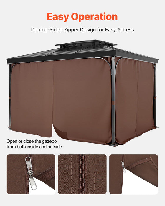 Gazebo Curtains Outdoor, Fit Most 2840 x 2840 x 2110 mm Gazebos, 4-Panel Sidewall Gazebo Privacy Curtains with Zippers, Outdoor Curtain Replacement for Patio Canopy, Only Curtain, Coffee