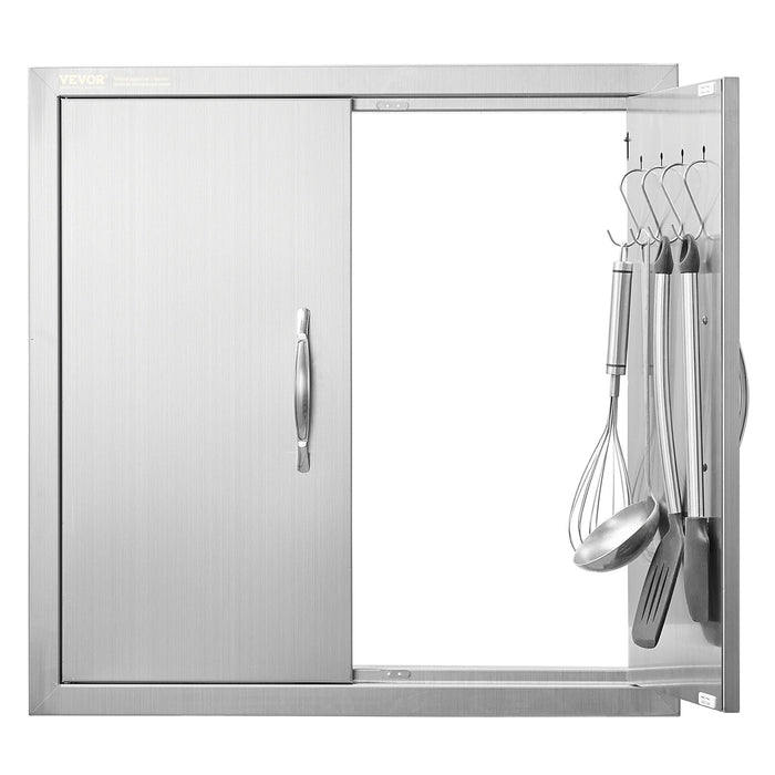 VEVOR BBQ Access Door, 610x610 mm Double Outdoor Kitchen Door, Stainless Steel Flush Mount Door, Double Wall Vertical Door with Handles and Hooks, for BBQ Island, Grilling Station, Outside Cabinet