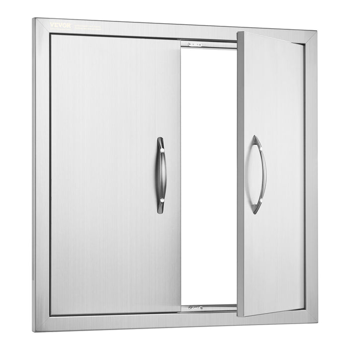 VEVOR BBQ Access Door, 610x610 mm Double Outdoor Kitchen Door, Stainless Steel Flush Mount Door, Double Wall Vertical Door with Handles and Hooks, for BBQ Island, Grilling Station, Outside Cabinet