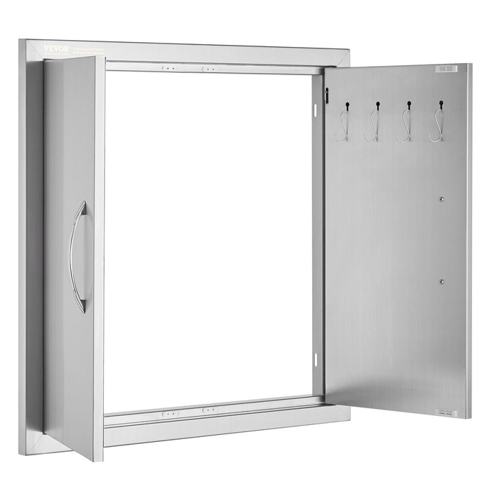 VEVOR BBQ Access Door, 610x610 mm Double Outdoor Kitchen Door, Stainless Steel Flush Mount Door, Double Wall Vertical Door with Handles and Hooks, for BBQ Island, Grilling Station, Outside Cabinet