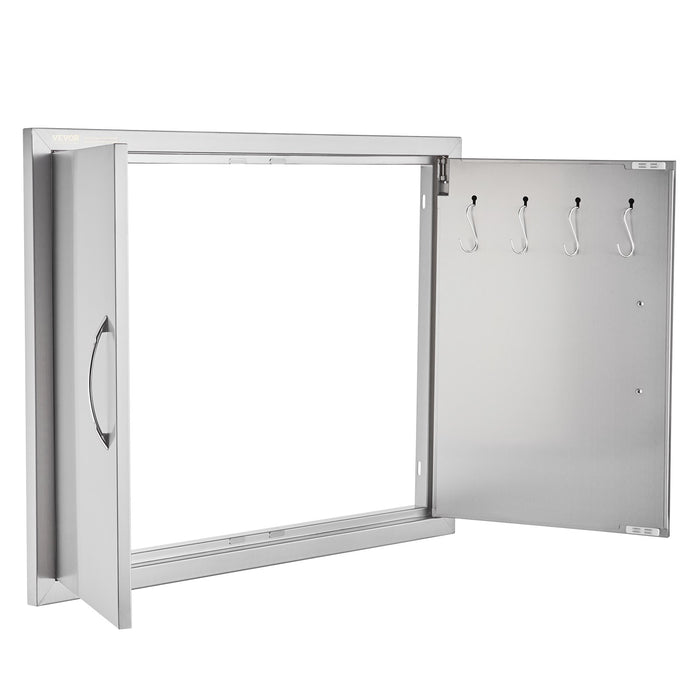 VEVOR BBQ Access Door, 787x609 mm Double Outdoor Kitchen Door, Stainless Steel Flush Mount Door, Double Wall Vertical Door with Handles and Hooks, for BBQ Island, Grilling Station, Outside Cabinet