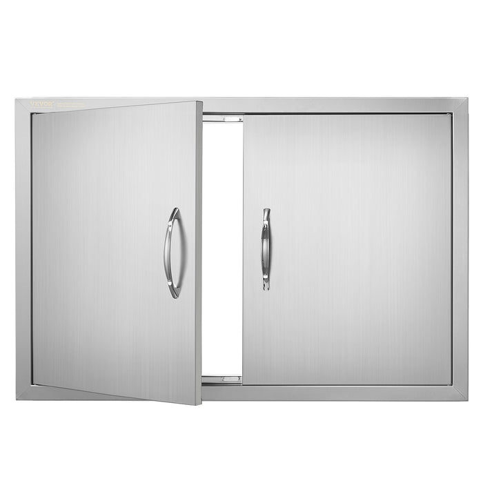 VEVOR BBQ Access Door, 838x558 mm Double Outdoor Kitchen Door, Stainless Steel Flush Mount Door, Wall Vertical Door with Handles, for BBQ Island, Grilling Station, Outside Cabinet