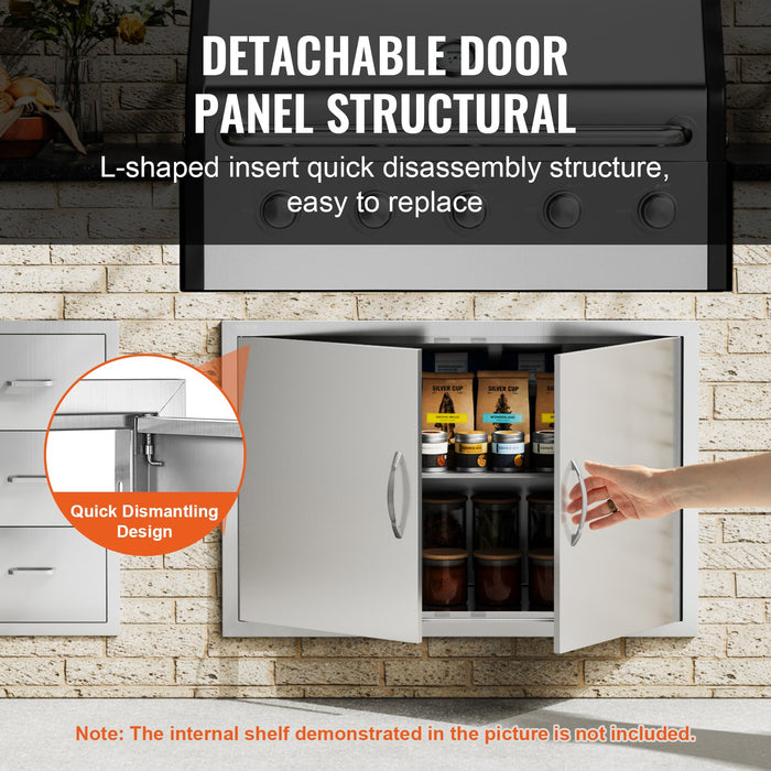 VEVOR BBQ Access Door, 889x610 mm Double Outdoor Kitchen Door, Stainless Steel Flush Mount Door, Wall Vertical Door with Handles, for BBQ Island, Grilling Station, Outside Cabinet