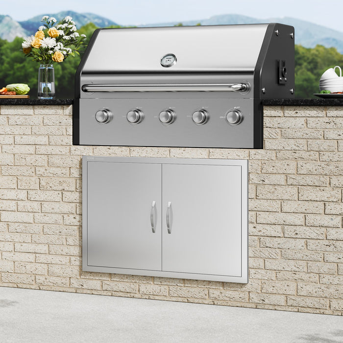 VEVOR BBQ Access Door, 889x610 mm Double Outdoor Kitchen Door, Stainless Steel Flush Mount Door, Wall Vertical Door with Handles, for BBQ Island, Grilling Station, Outside Cabinet