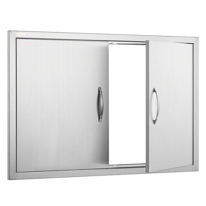 VEVOR BBQ Access Door, 889x610 mm Double Outdoor Kitchen Door, Stainless Steel Flush Mount Door, Wall Vertical Door with Handles, for BBQ Island, Grilling Station, Outside Cabinet