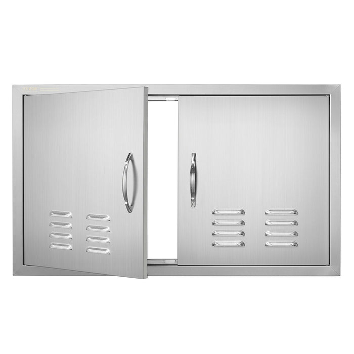 BBQ Access Door, 914x534 mm Double Outdoor Kitchen Door, Stainless Steel Flush Mount Door, Wall Vertical Door with Handles and Vents, for BBQ Island, Grilling Station, Outside Cabinet