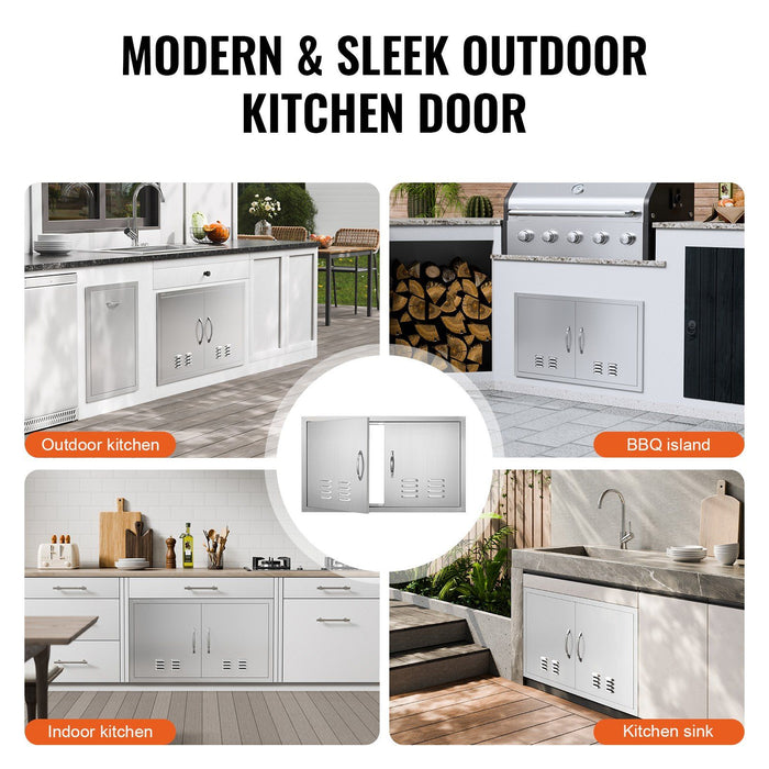 BBQ Access Door, 914x534 mm Double Outdoor Kitchen Door, Stainless Steel Flush Mount Door, Wall Vertical Door with Handles and Vents, for BBQ Island, Grilling Station, Outside Cabinet